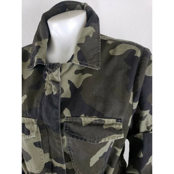 JustFab Anorak Jacket Womens Large Camo Cotton Canvas Unlined Drawstring Waist - Picture 2 of 10